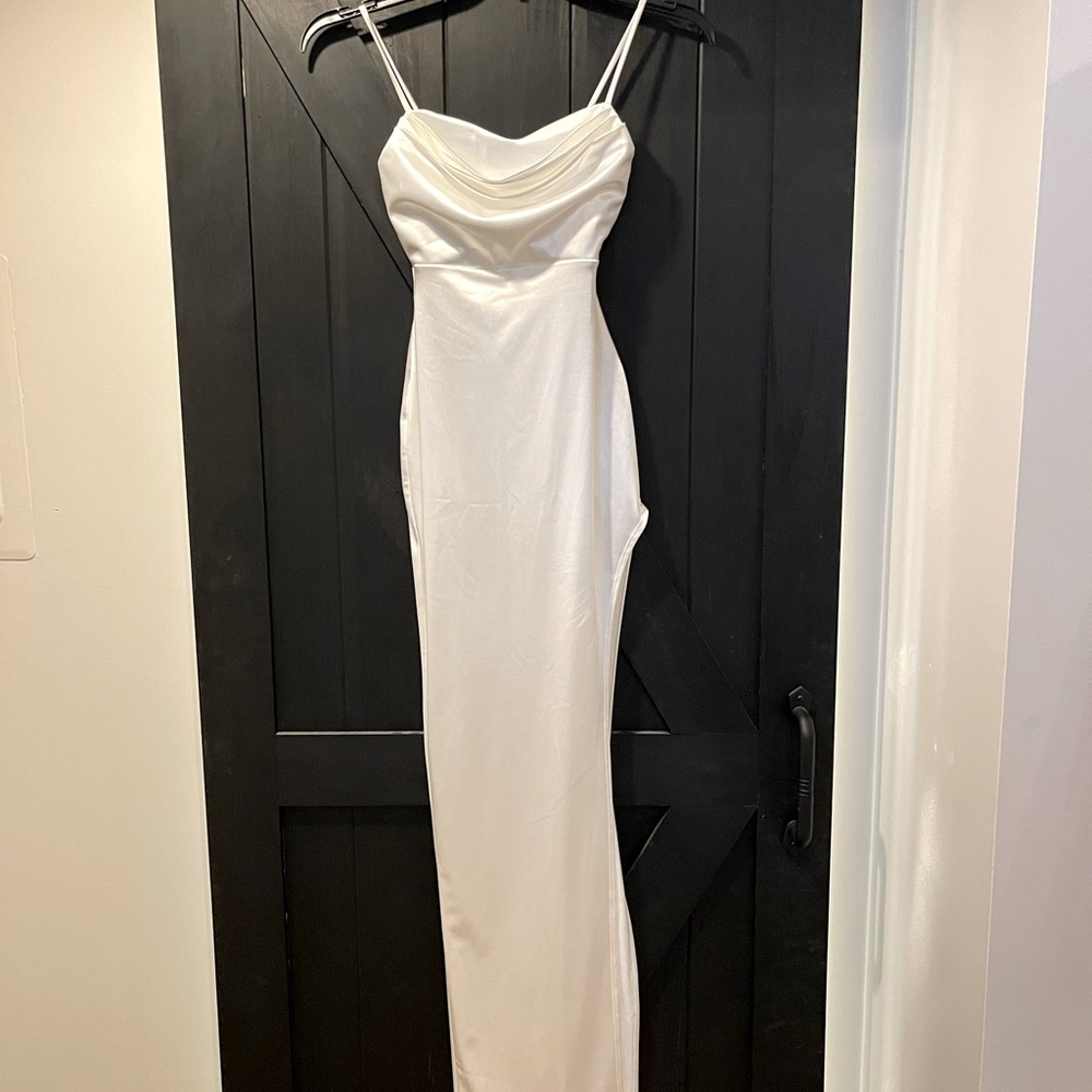 Windsor high slit satin dress. XS